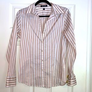 Paperwhite Tan & White Striped Button-up Blouse